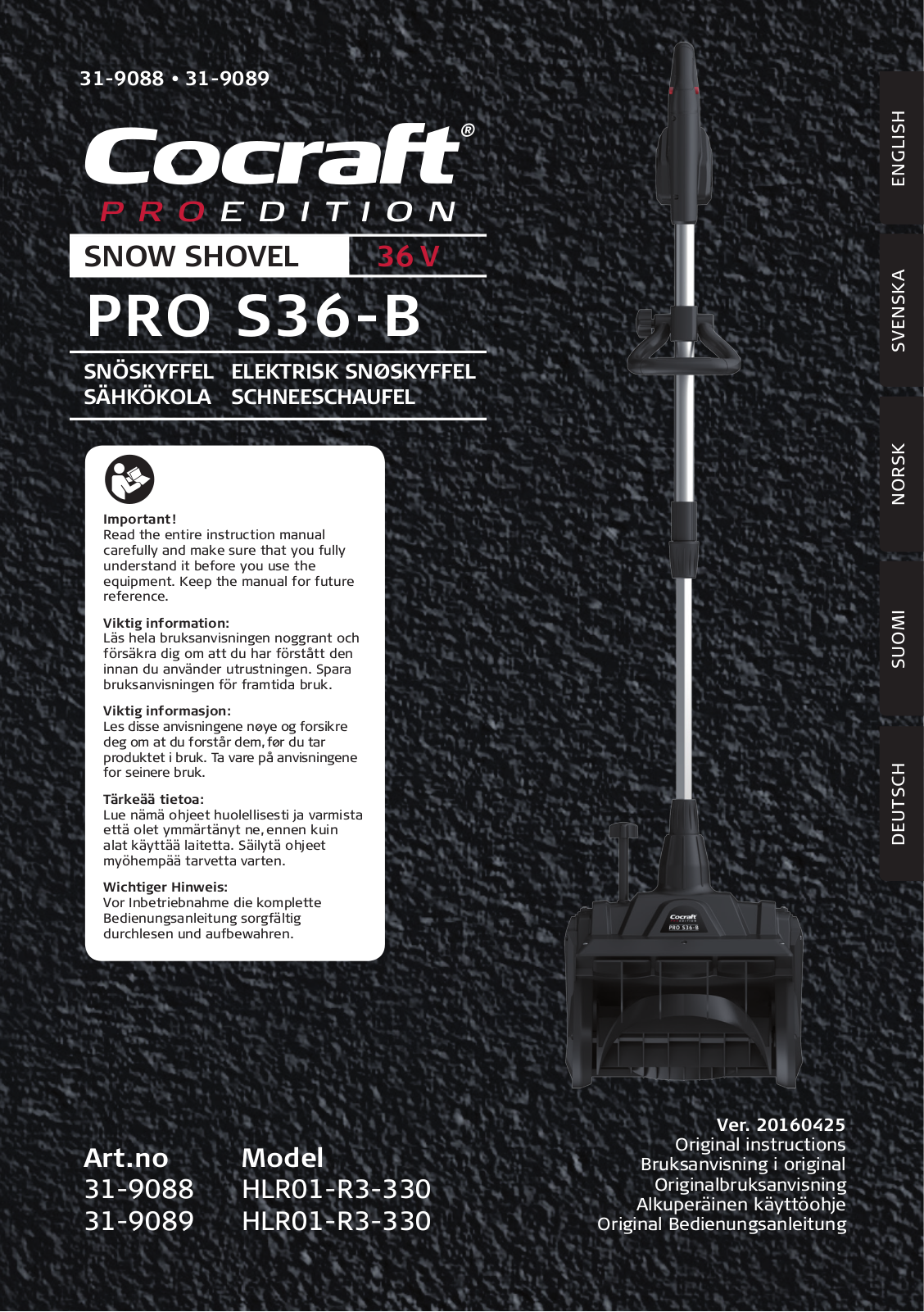 Cocraft PRO S36-B, HLR01-R3-330 Original Instructions Manual