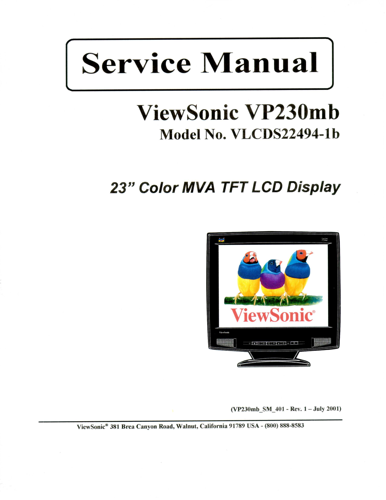 ViewSonic VP230mb,VLCDS22494-1b Service manual