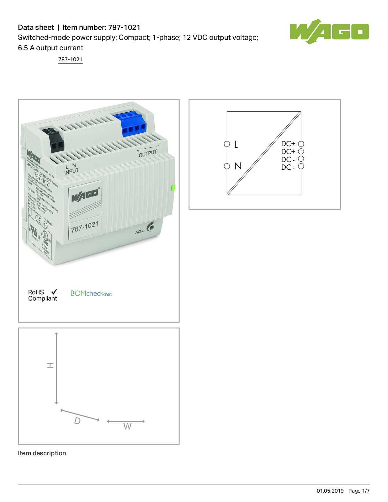 Wago 787-1021 Data Sheet