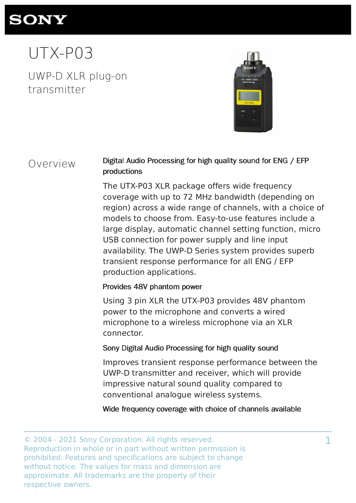 Sony UTX-P03 User Manual