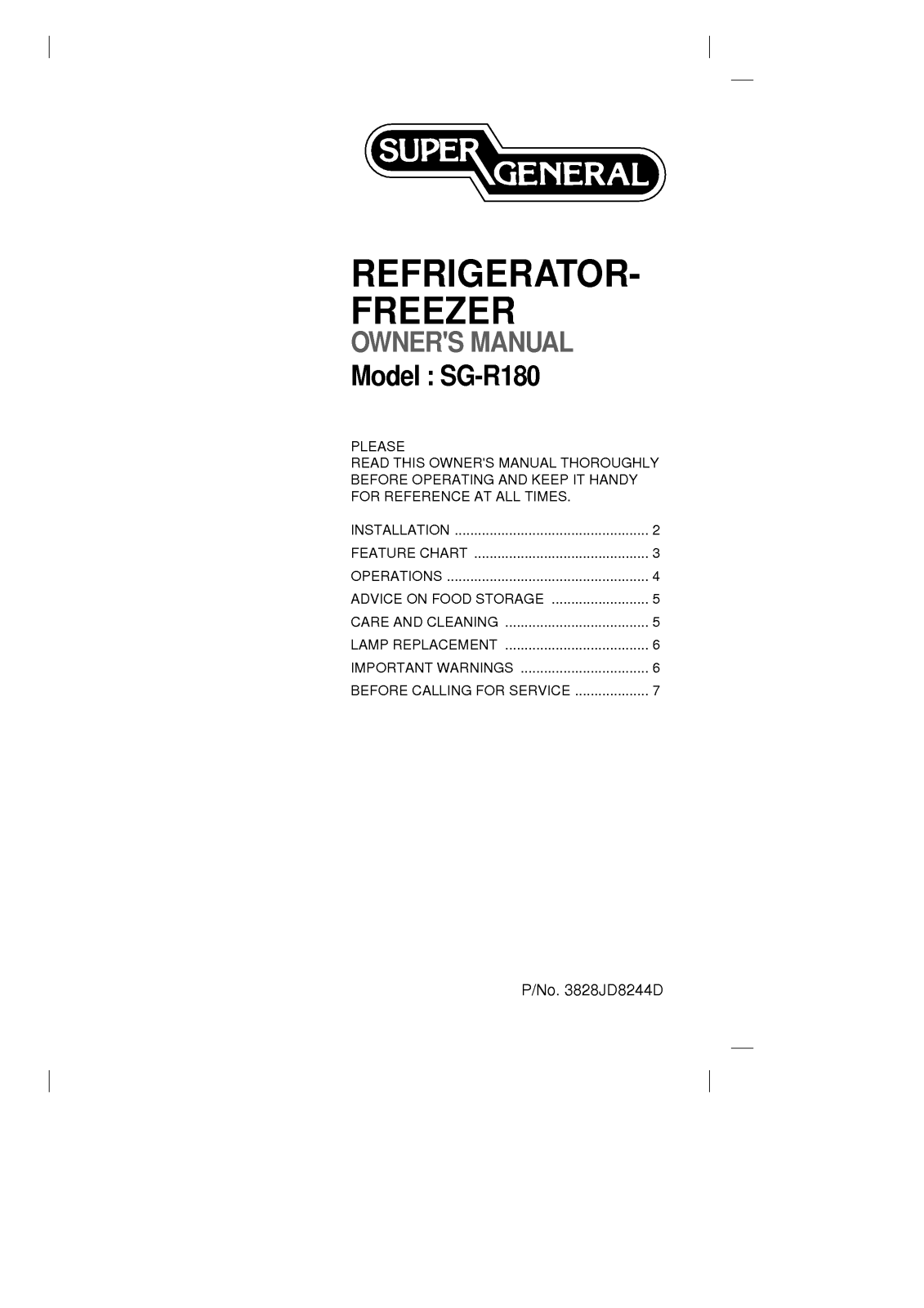 LG SG-R180 User Manual