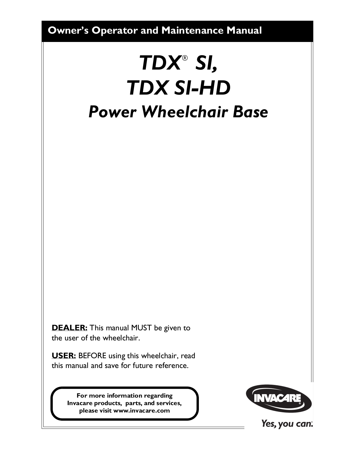 Invacare TDX SI User Manual