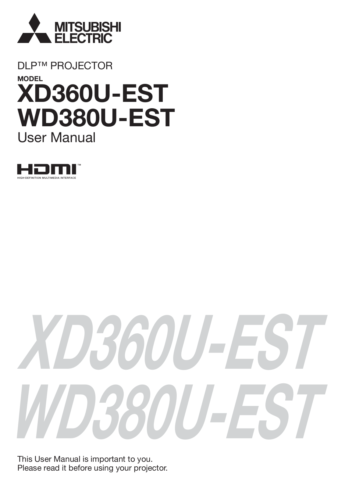 Mitsubishi XD360U-EST, WD380U-EST User Manual