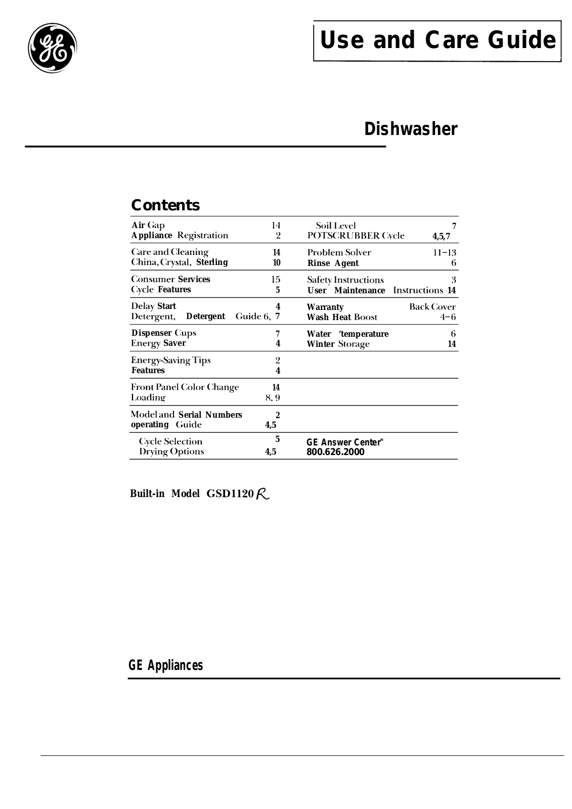 GE GSD1120R Use and Care Manual