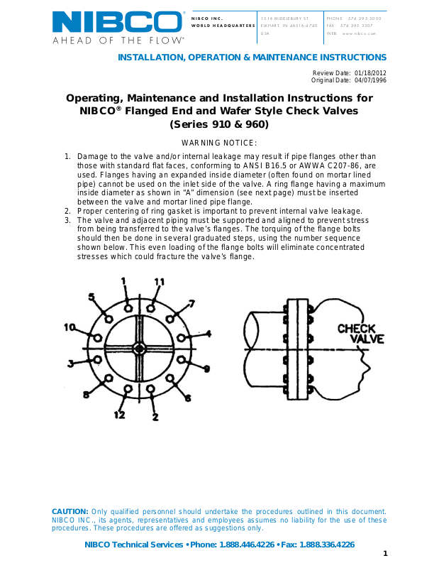 NIBCO W-910-B-LF Installation Manual