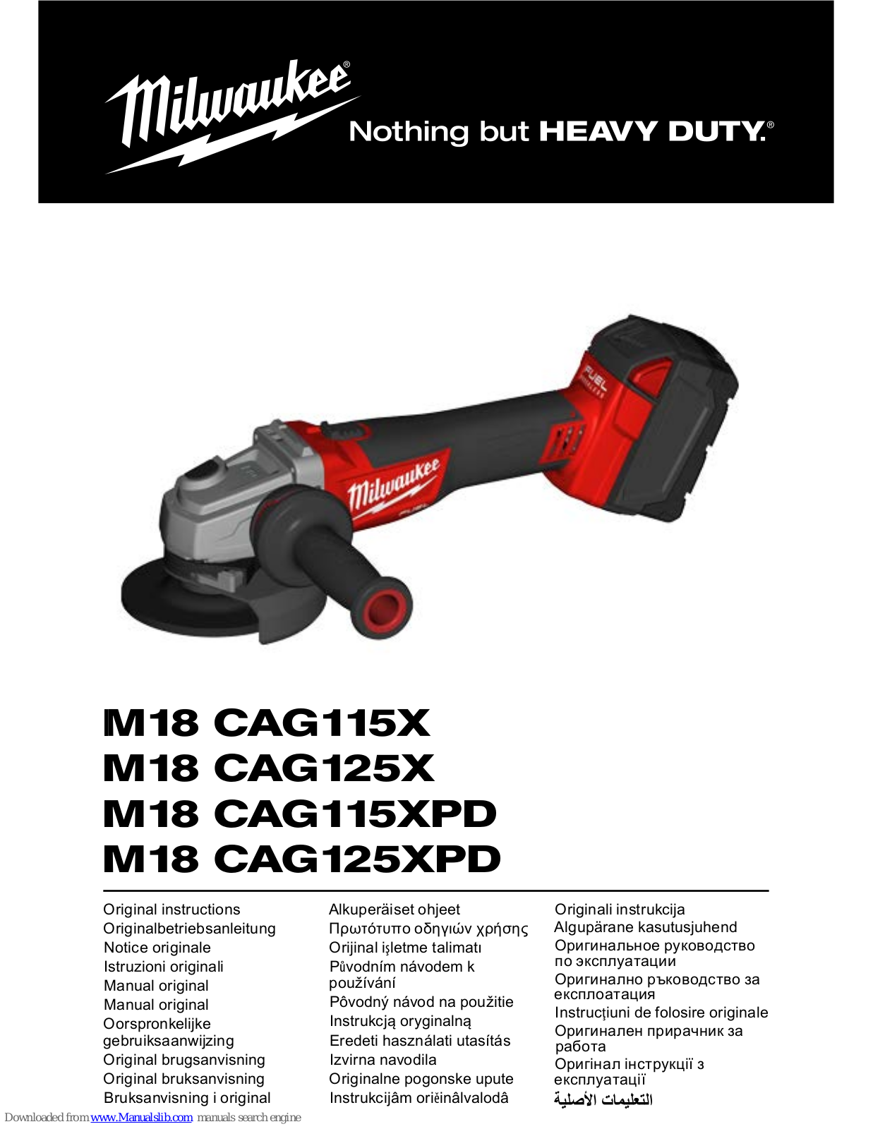 Milwaukee M18 CAG115X, M18 CAG125X, M18 CAG115XPD, M18 CAG125XPD Original Instructions Manual