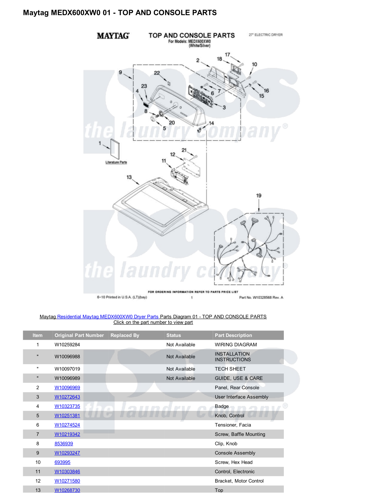 Maytag MEDX600XW0 Parts Diagram