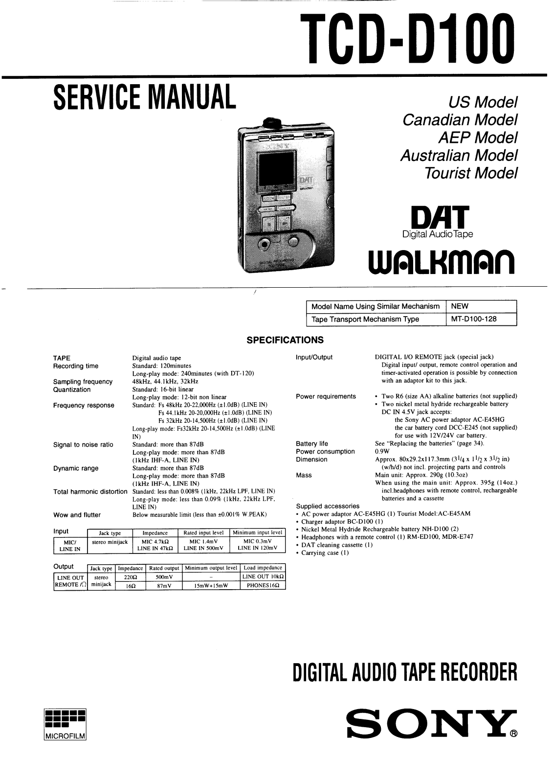 Sony TCDD-100 Service manual