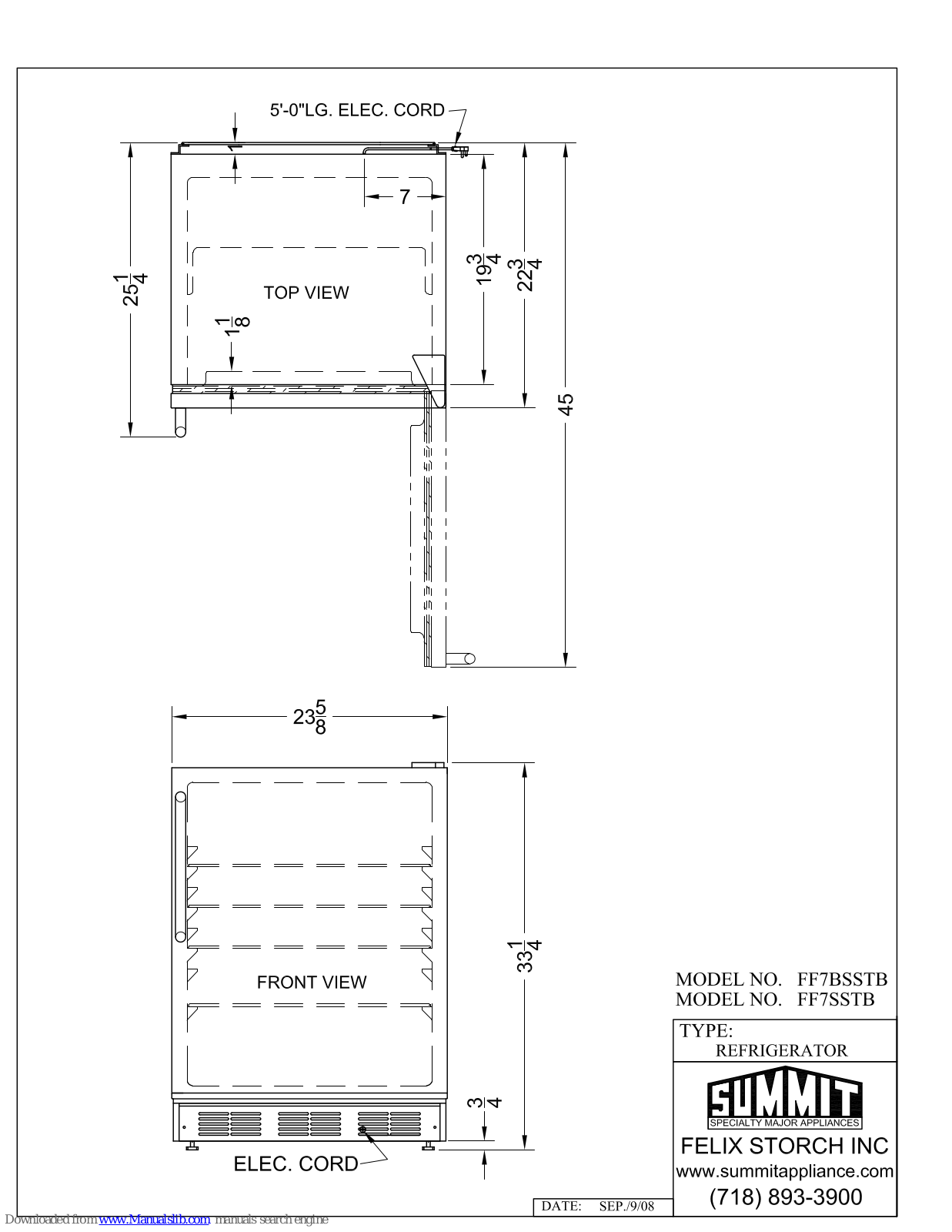 Summit FF7SSTB Dimensional Drawing - ManualMachine.com