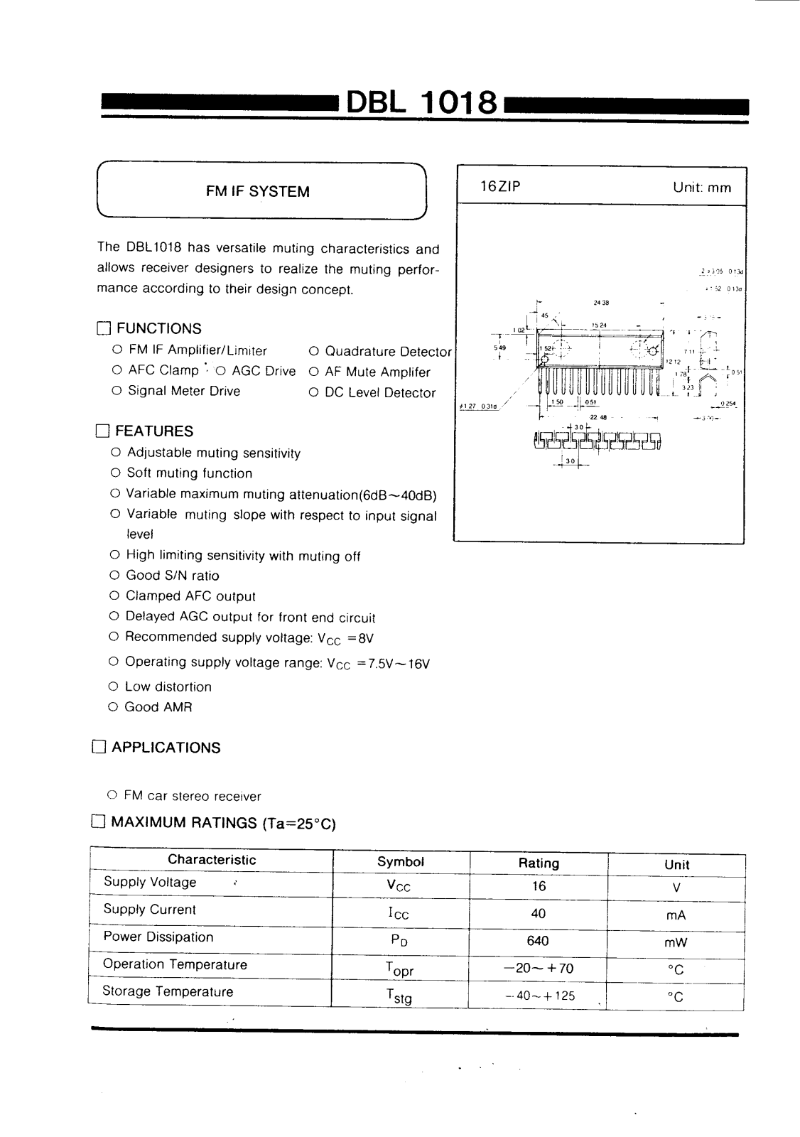 Daewoo Semiconductor DBL1018 Datasheet