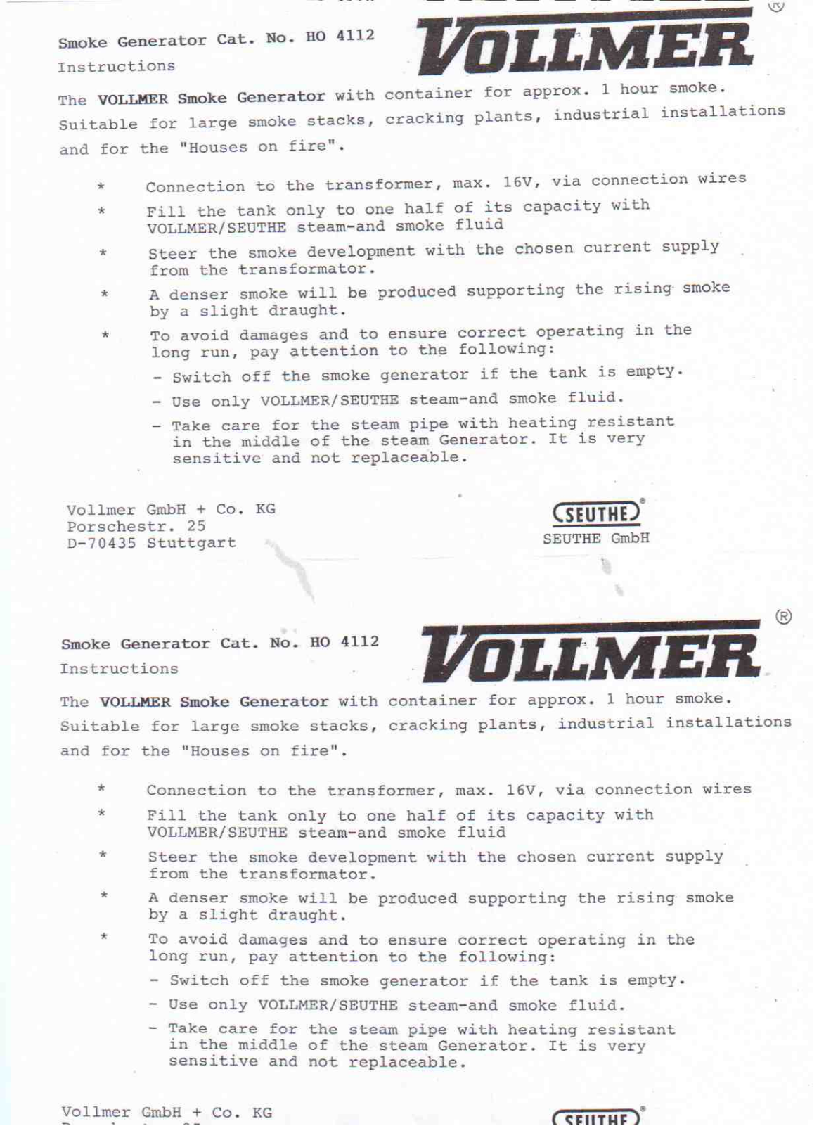 Vollmer 4112 Instructions