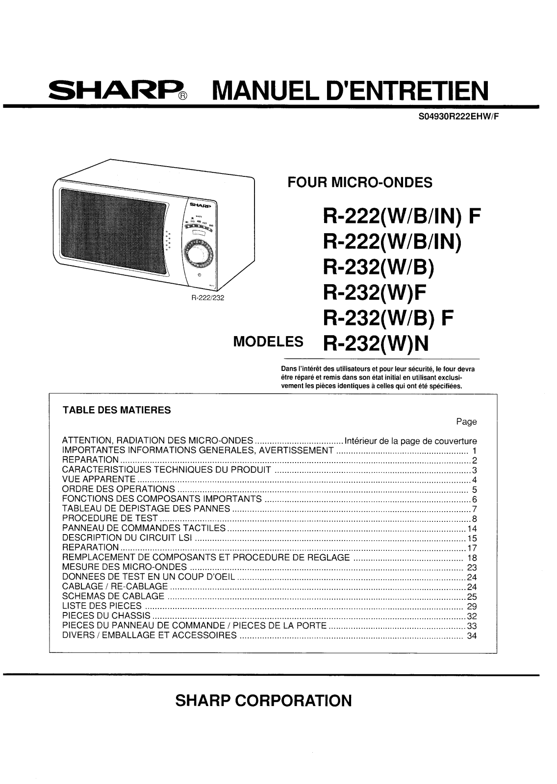 Sharp R-222, R232 Schematic