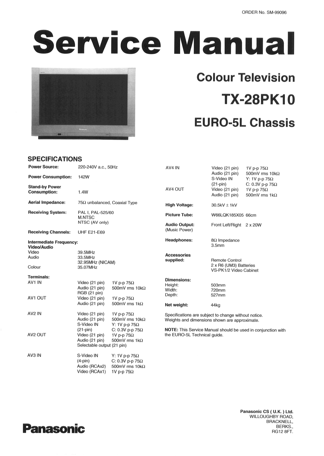 Panasonic TX-28PK10 EURO5L Schematic