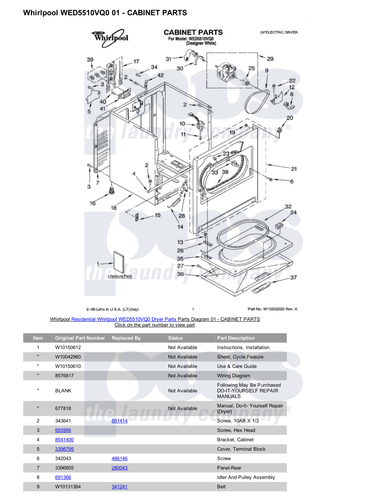 Whirlpool WED5510VQ0 Parts Diagram