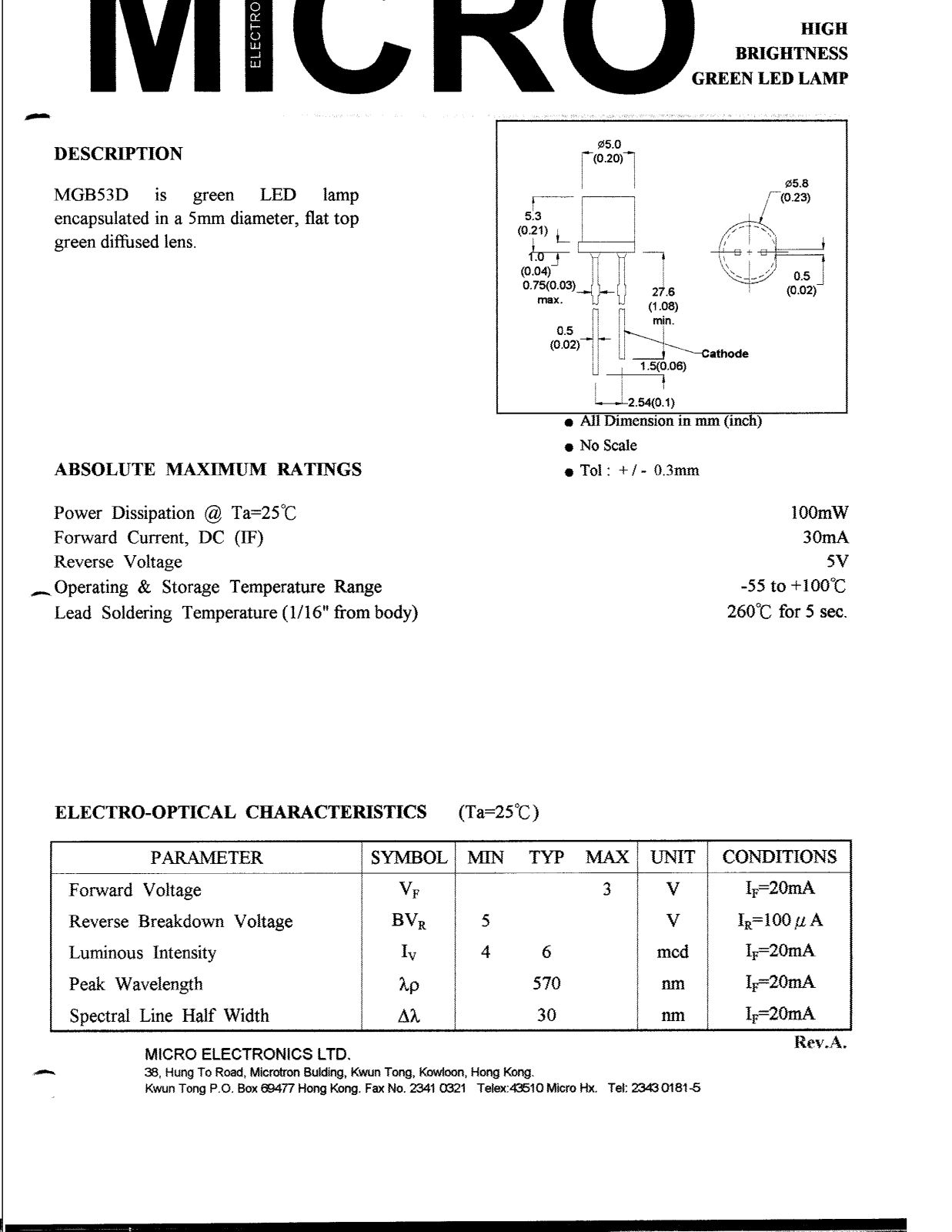 MICRO MGB53D Datasheet