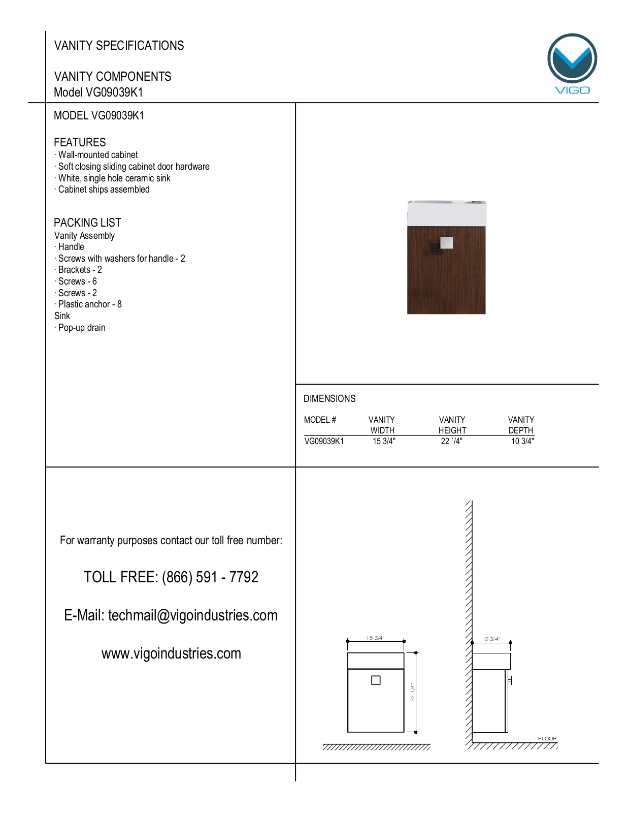 Vigo VG09039K1 User Manual