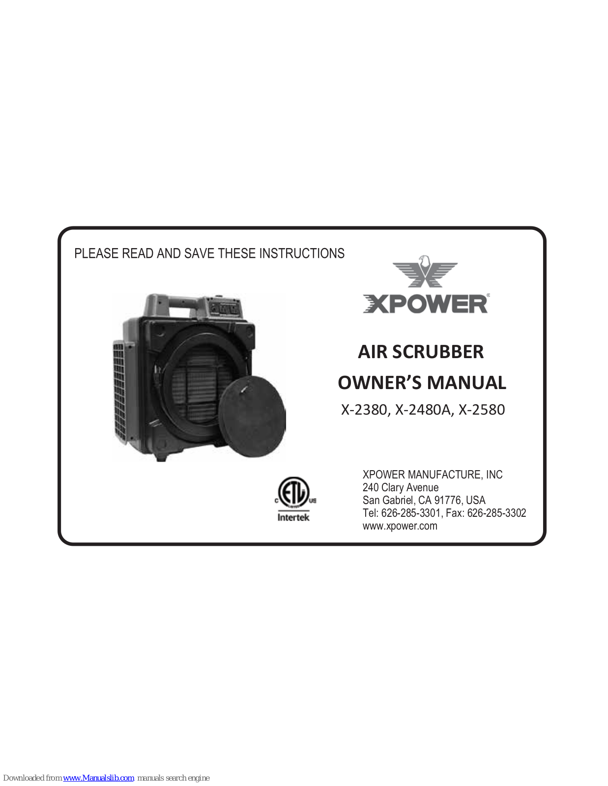 X-POWER X-2380, X-2480A, X-2580 Owner's Manual