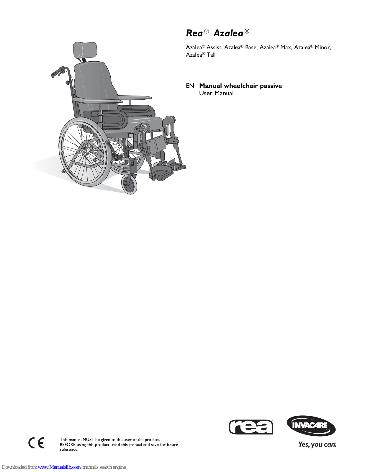 Invacare Rea Azalia Assist, Rea Azalia Base, Rea Azalia Tall, Rea Azalia Minor User Manual