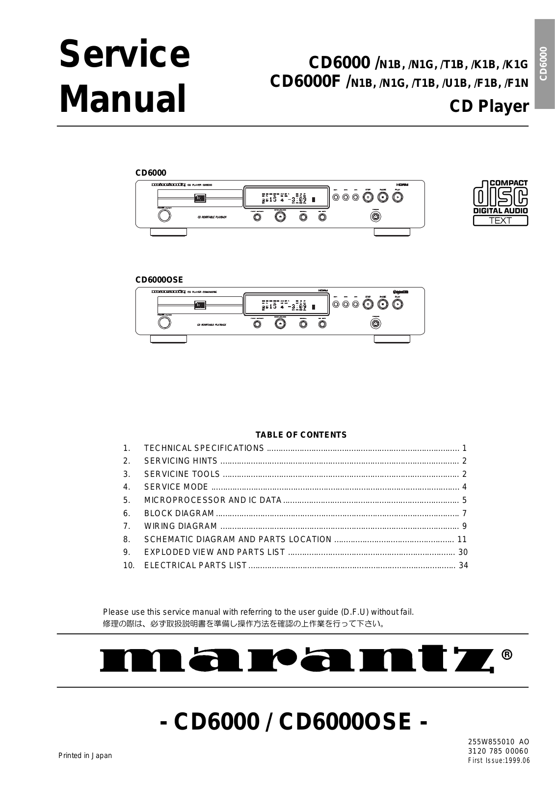 Marantz CD-6000, CD-6000-OSE, CD-6000-F Service Manual