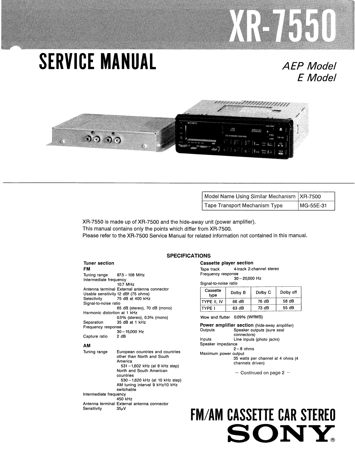 Sony XR-7550 Service manual