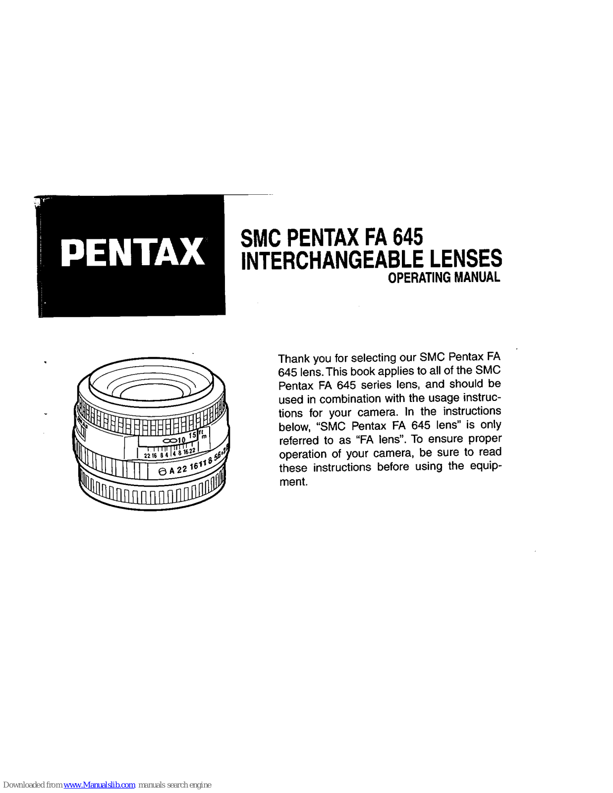 Pentax SMC FA 645 User Manual