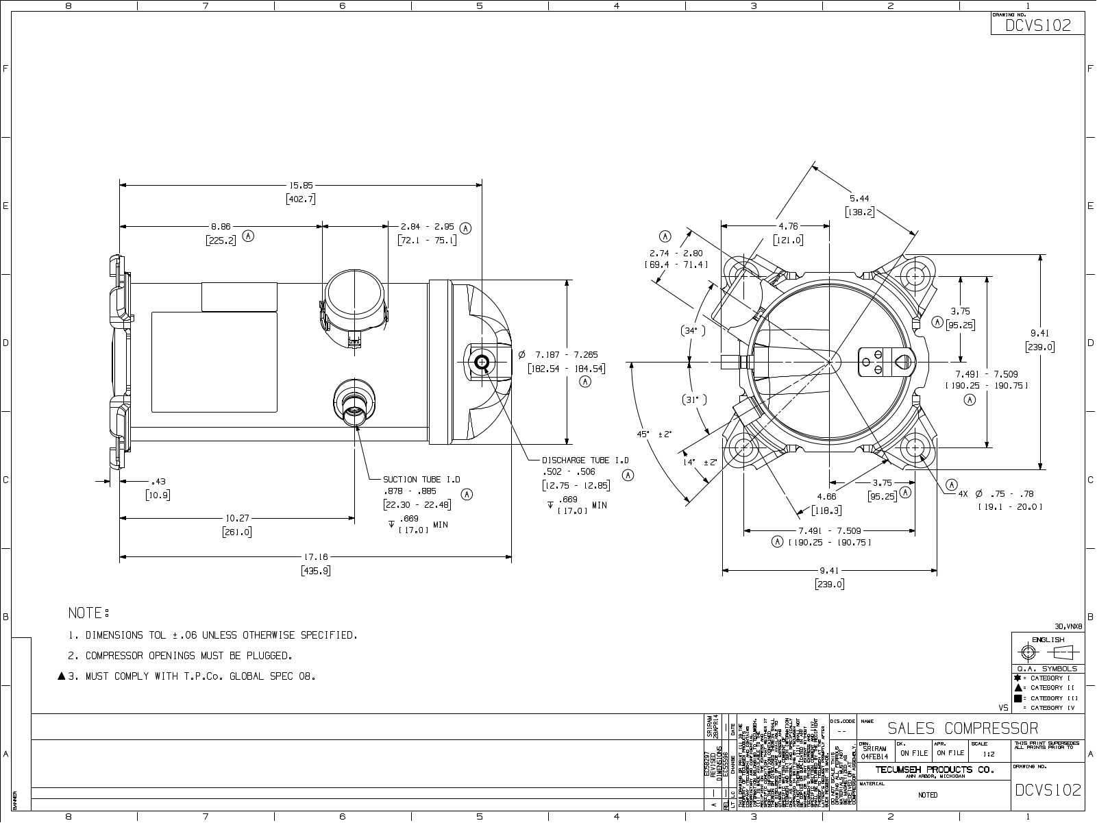 Tecumseh VSC5554BNA, VSC5554ENA, VSC5556BNA, VSC5560ENA Drawing Data