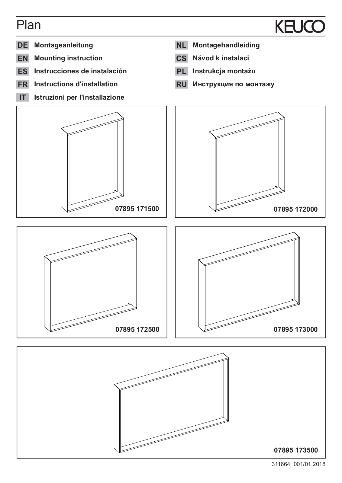 KEUCO Plan 07895 171500, Plan 07895 172000, Plan 07895 172500, Plan 07895 173000, Plan 07895 173500 Mounting Instruction