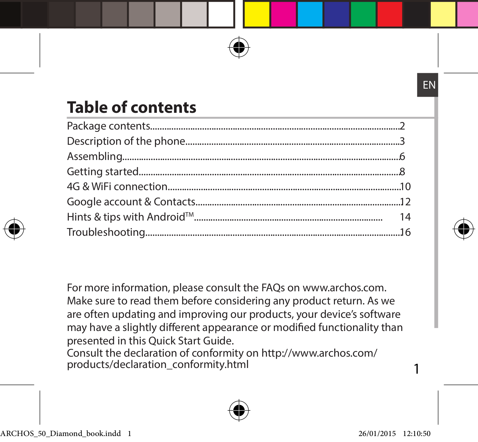 Archos 50 Diamond Operating Instructions