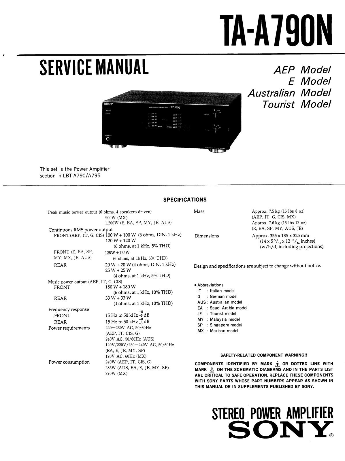 Sony TAA-790-N Service manual