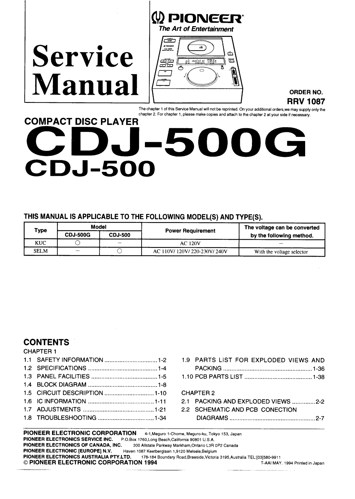 Pioneer CDJ-500-G Service manual