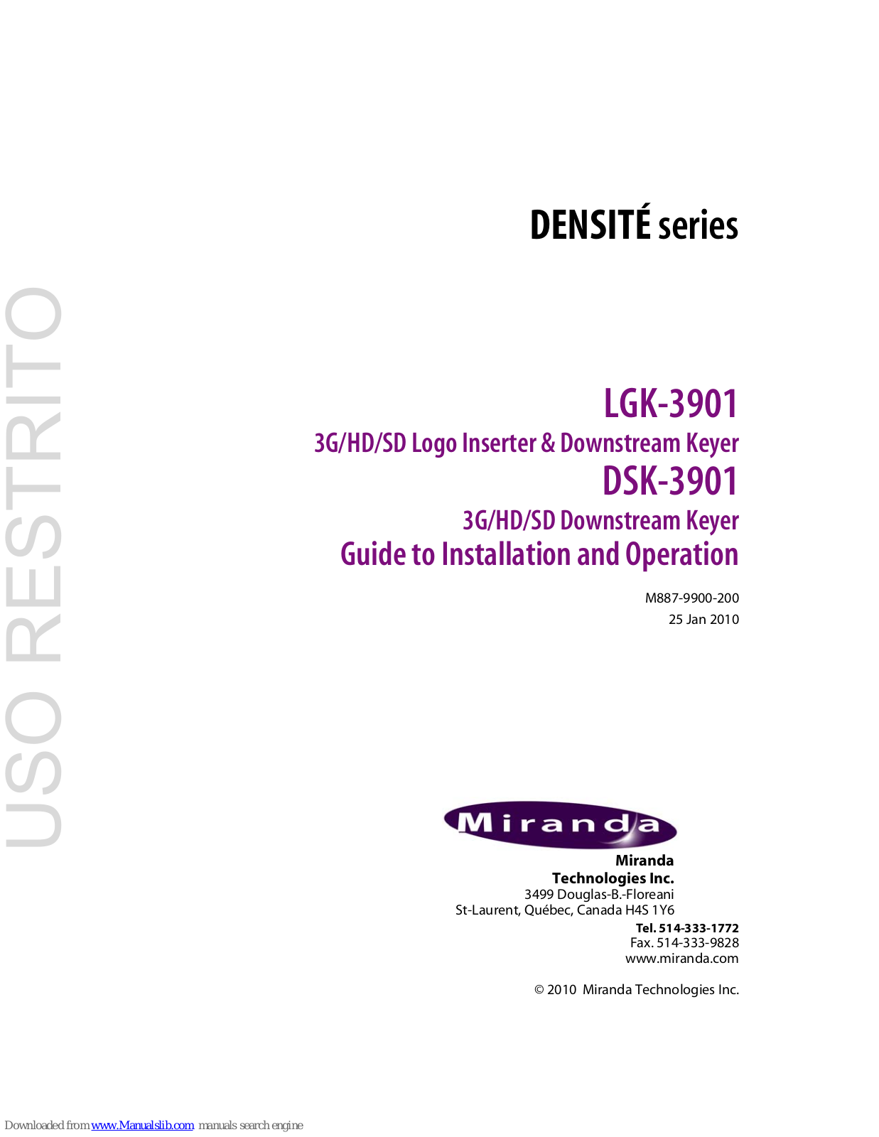 Miranda LGK-3901, DSK-3901 Operation And Installation Manual