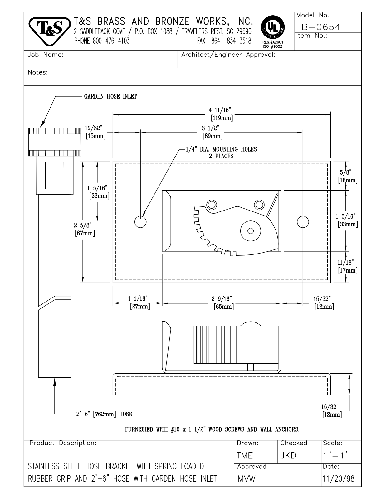 T & S Brass & Bronze Works B-0654 General Manual