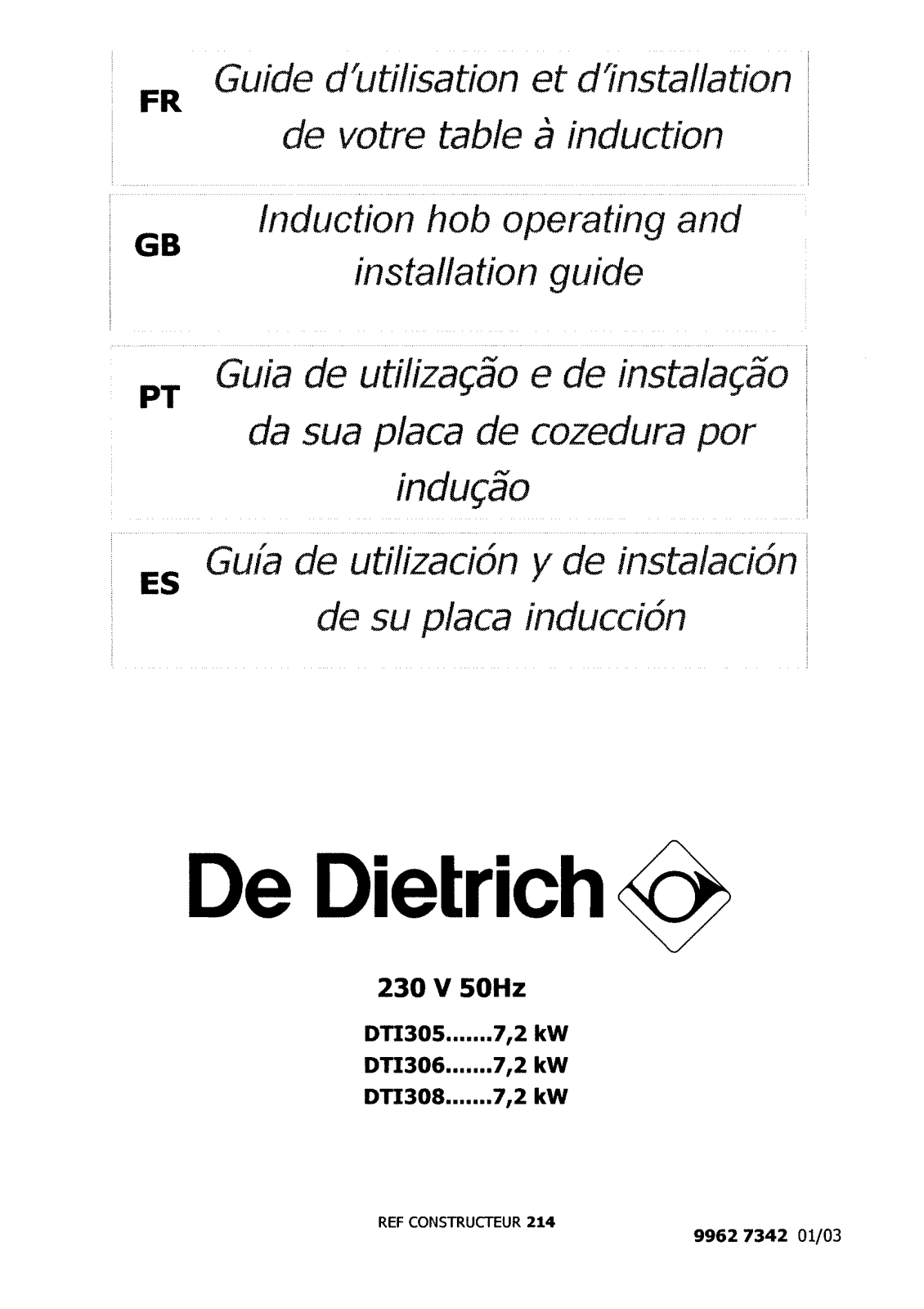 DE DIETRICH DTI308XE1 User Manual