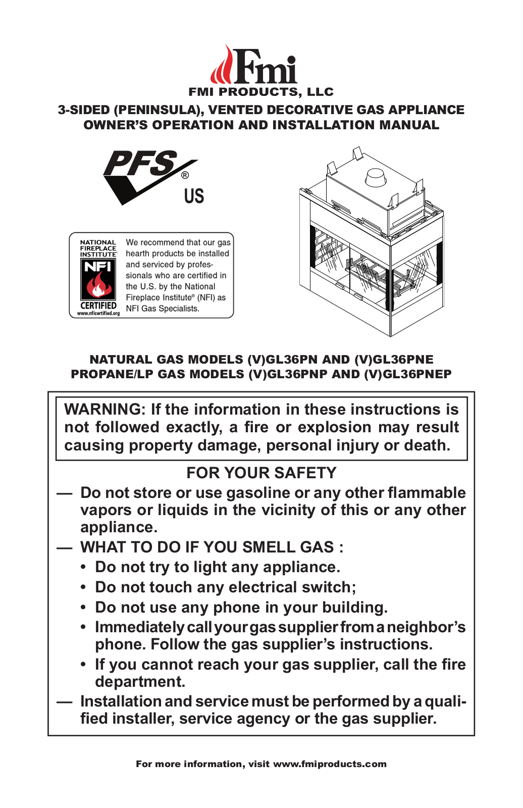 FMI GL36PN, GL36PNE, GL36PNP, GL36PNEP Owner's Operation And Installation Manual