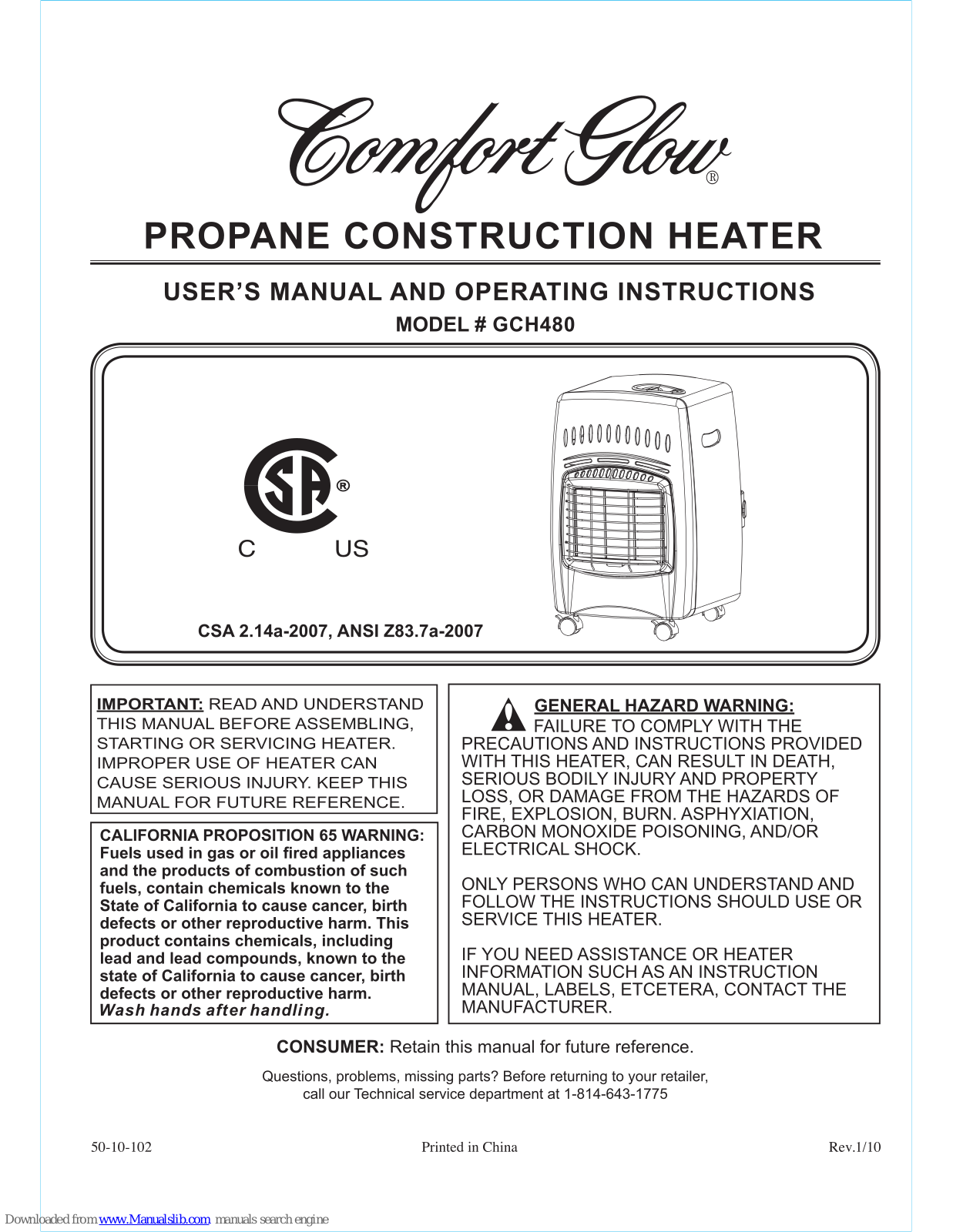 Comfort Glow GCH480 User's Manual And Operating Instructions