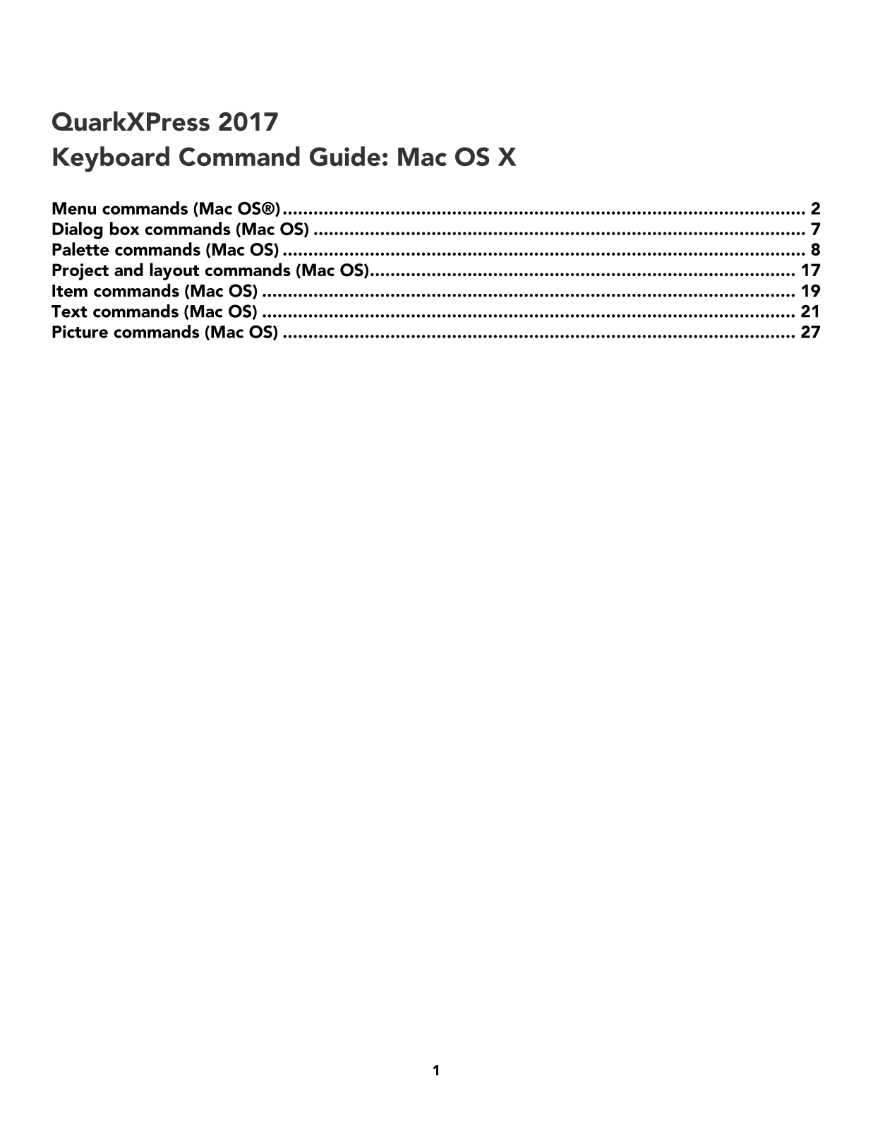 Quark Keyboard Command Guide User Manual