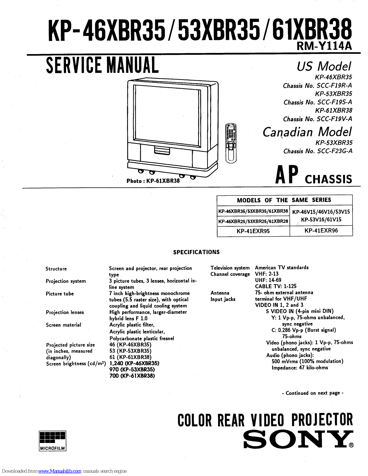 Kenwood KP-53XBR35, KP-46XBR35, KP-61XBR38 Service Manual