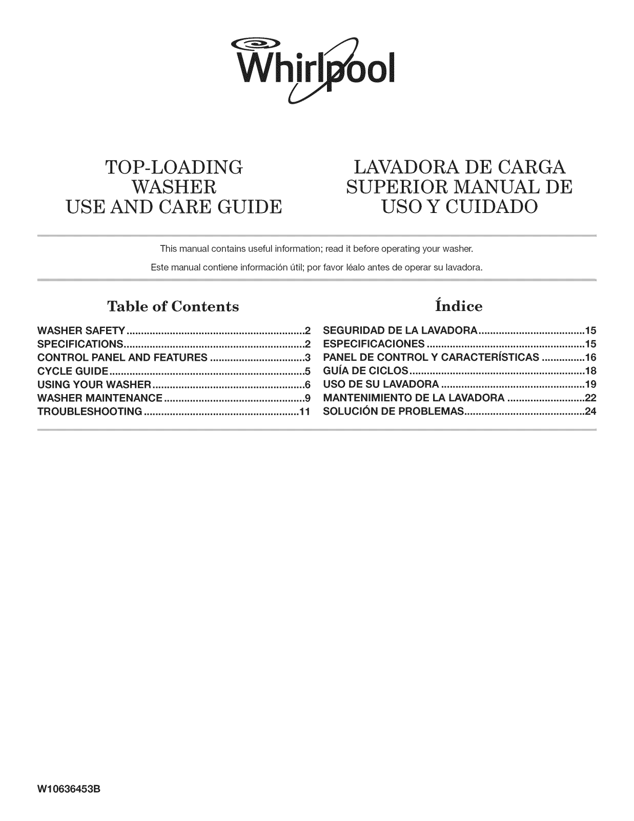 Whirlpool 1CWTW4840YW2, 1CWTW4840YW1, 1CWTW4800YQ2, 1CWTW4800YQ1, 1CWTW4740YQ2 Owner’s Manual