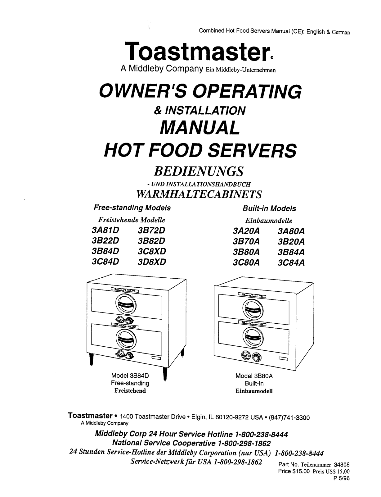 Toastmaster 3B70A Installation  Manual