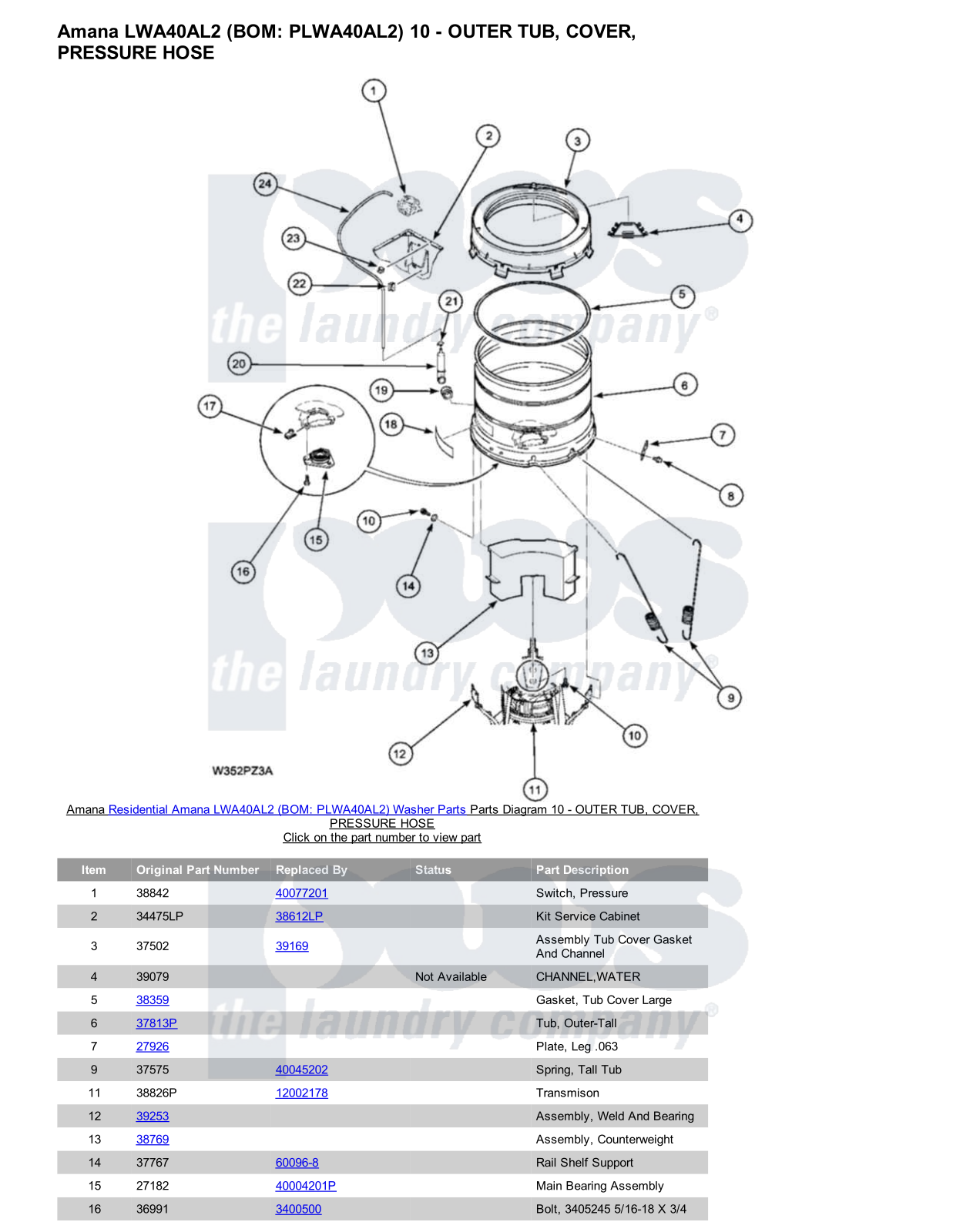 Amana LWA40AL2 Parts Diagram