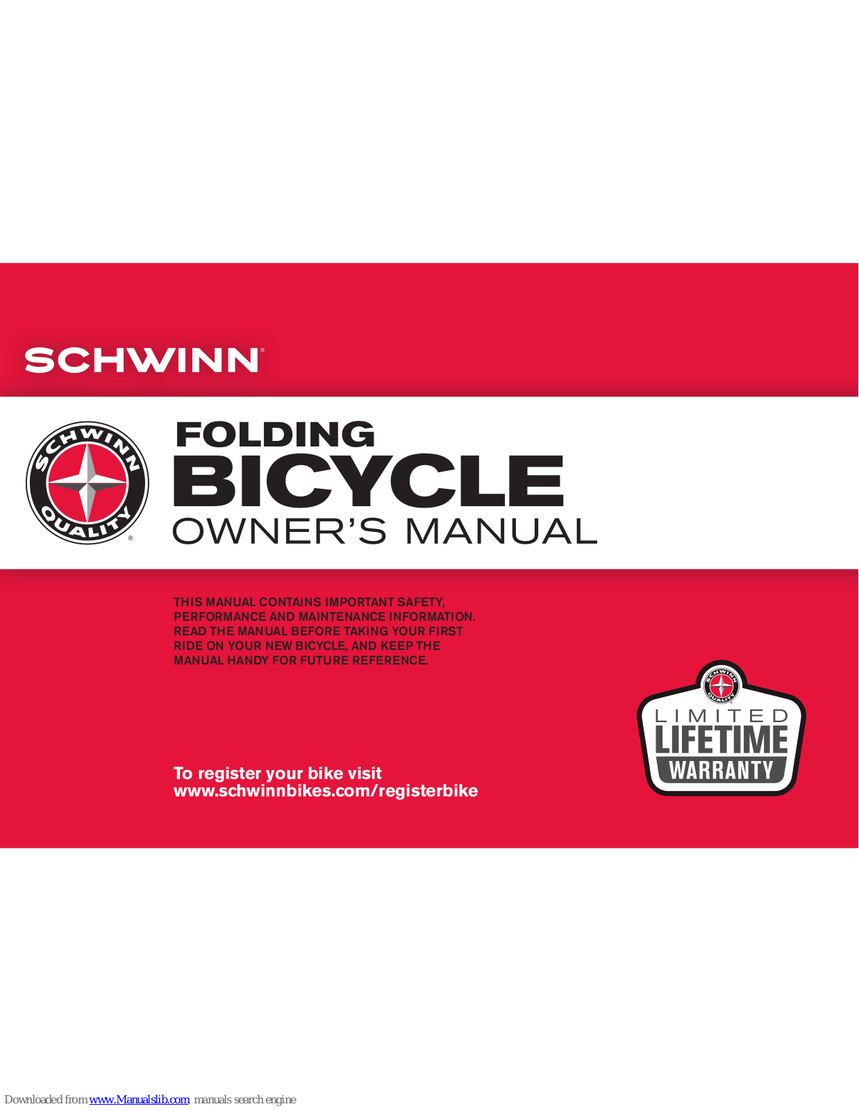 Schwinn S14 Folding Bicycle Owner's Manual