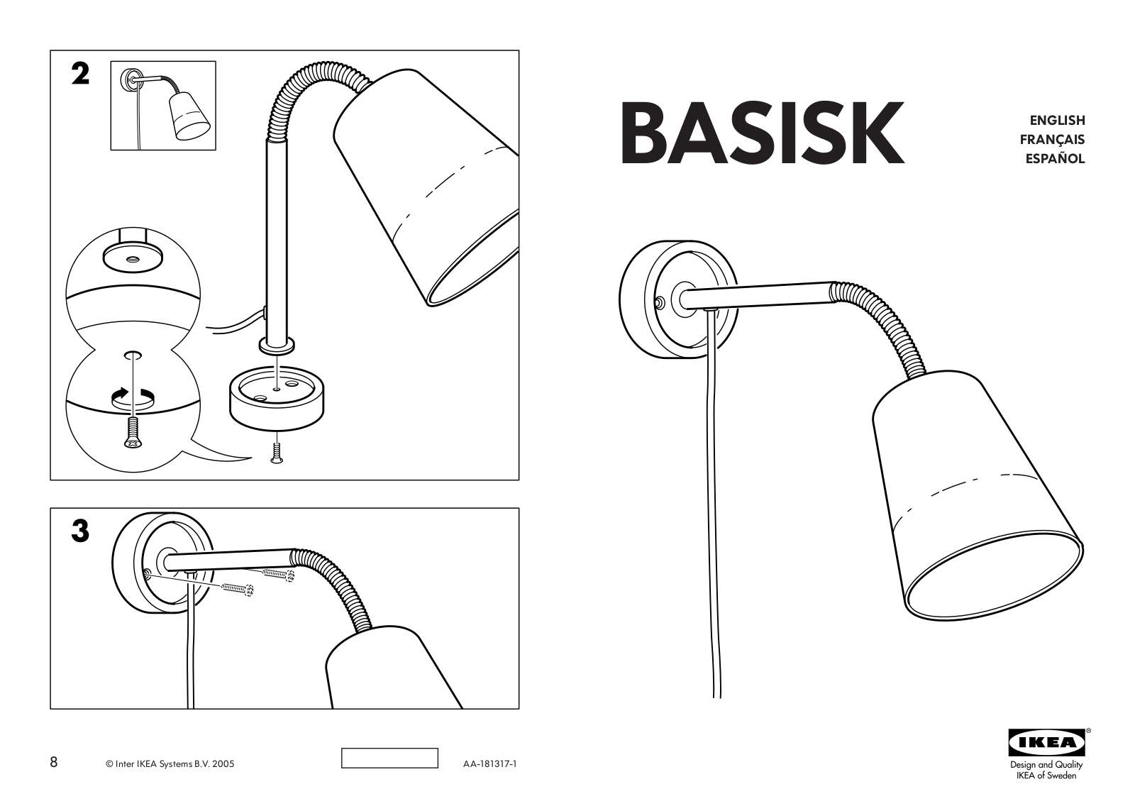 IKEA BASISK WALL-CLAMP SPOT LIGHT Assembly Instruction