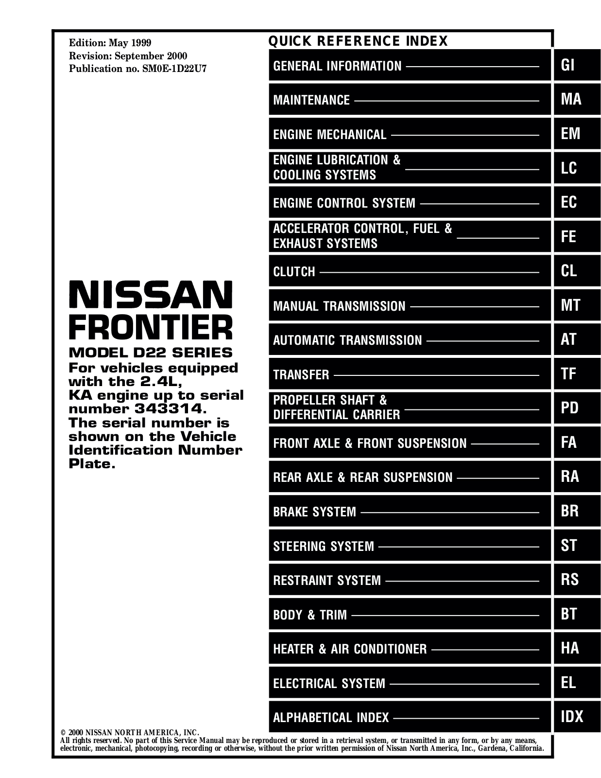 Nissan Frontier 2000 User Manual