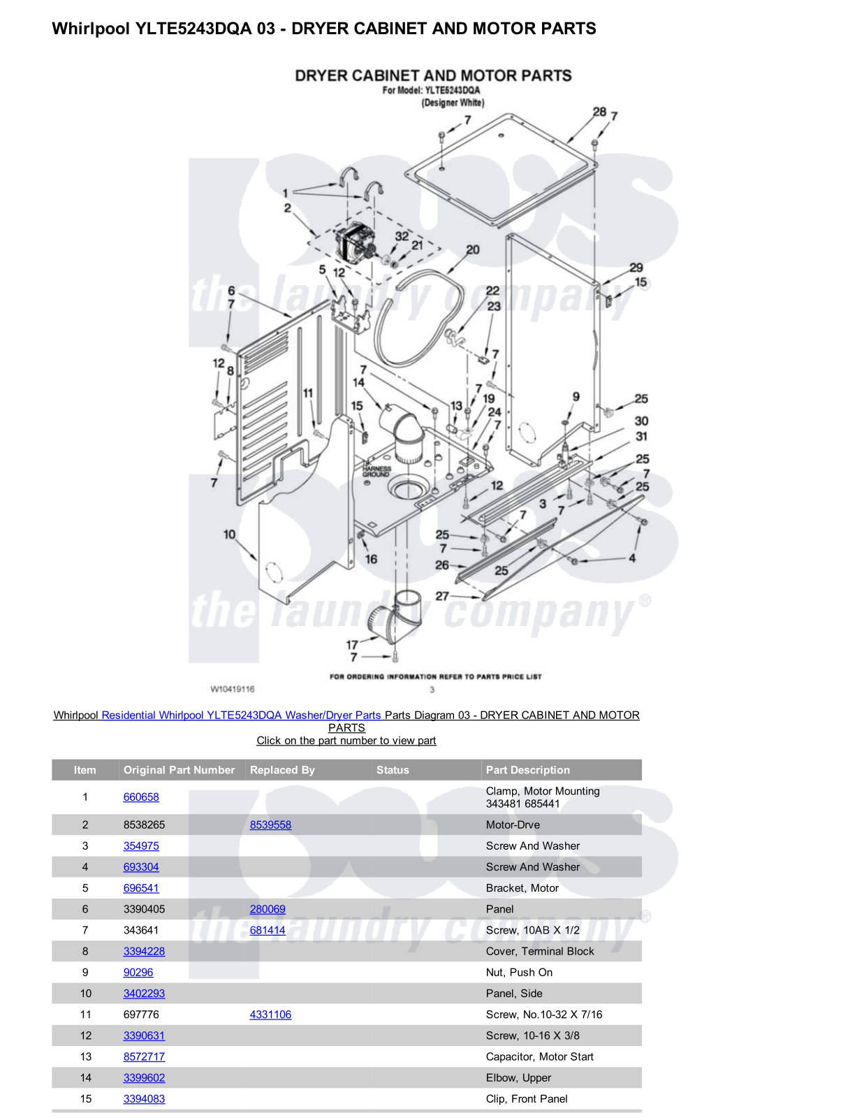 Whirlpool YLTE5243DQA/Dryer Parts Diagram