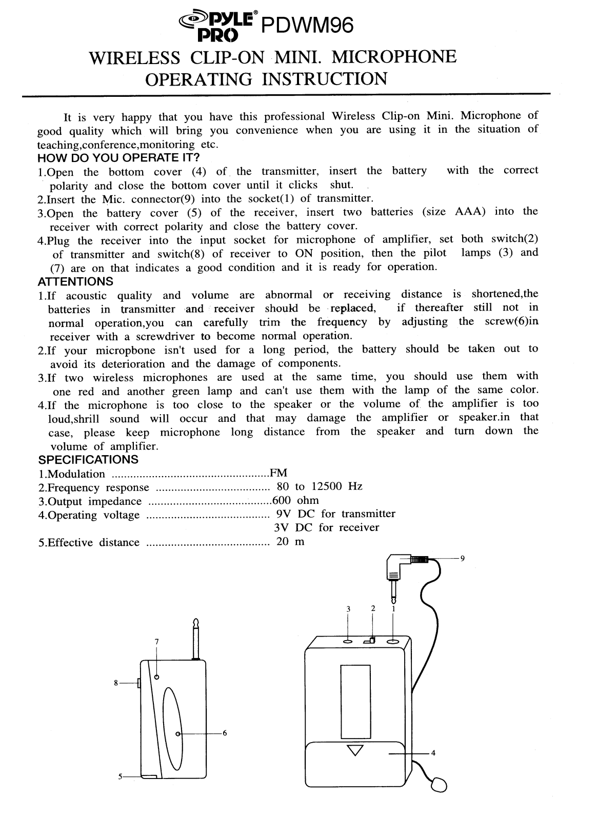 PYLE Audio PDWM96 User Manual