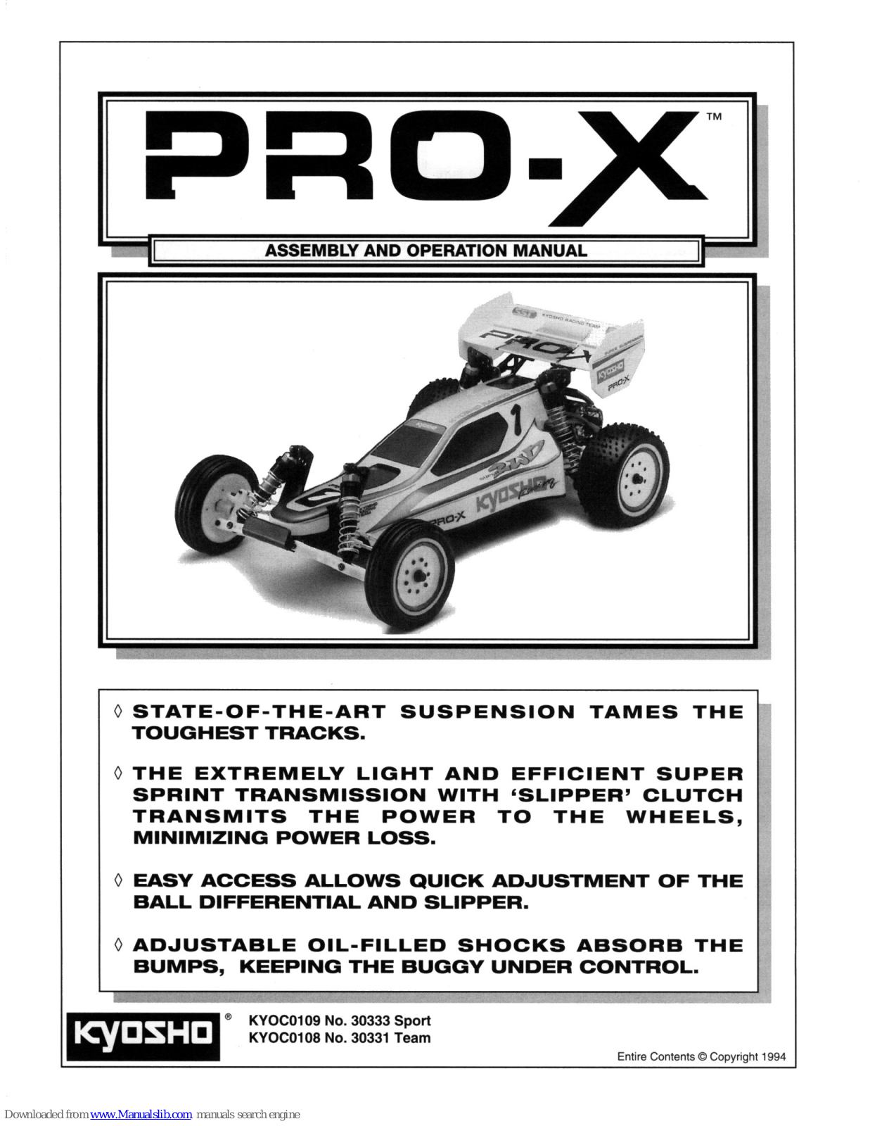 Kyosho Pro-X 30333 Sport, Pro-X 30331 Team Assembly And Operation Manual