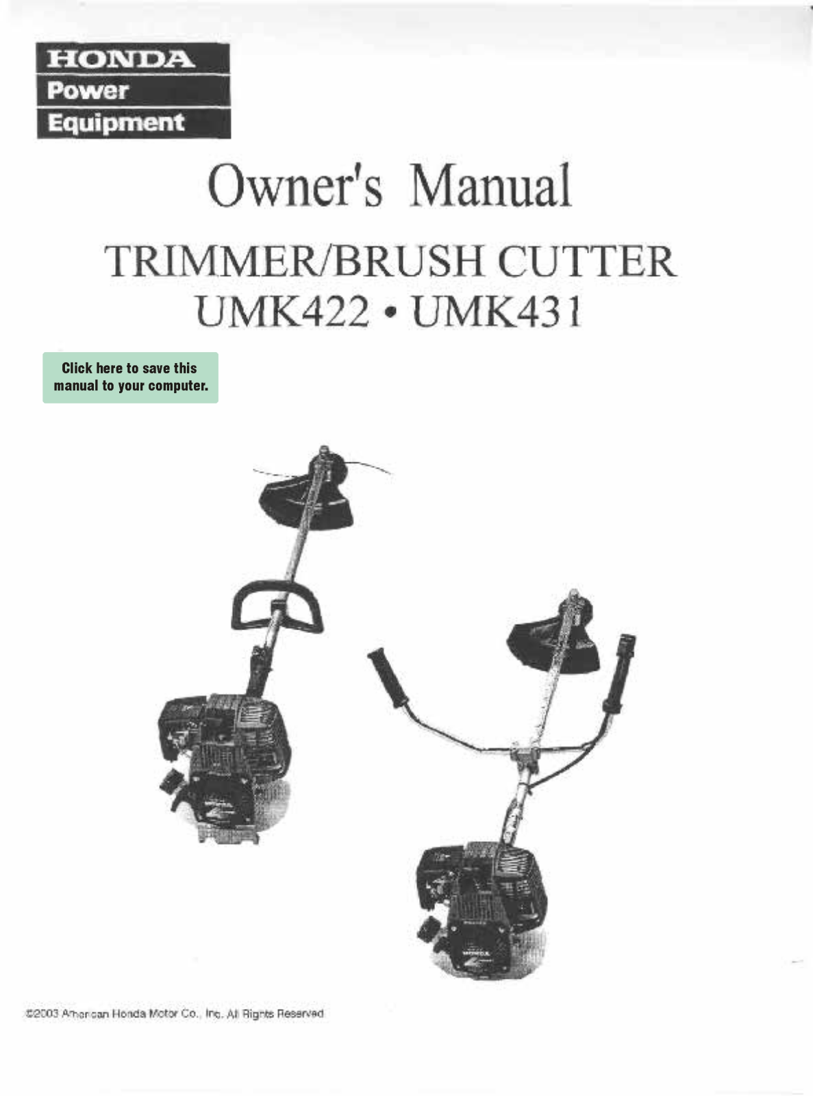 Honda Power Equipment UMK431, UMK422 User Manual