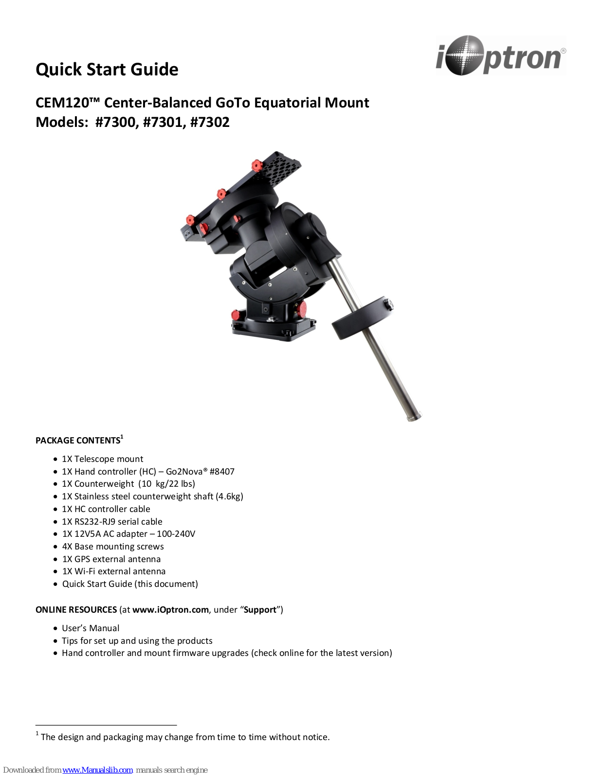 iOptron CEM120 7300, CEM120 7301, CEM120 7302 Quick Start Manual