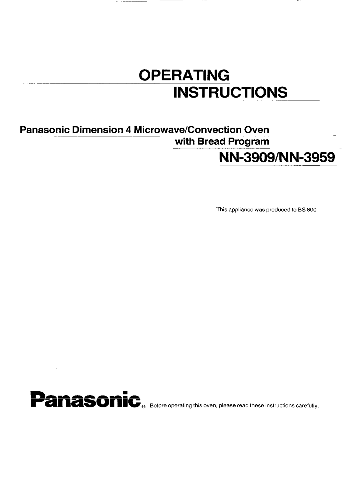 Panasonic NN-3909, NN-3959 User Manual