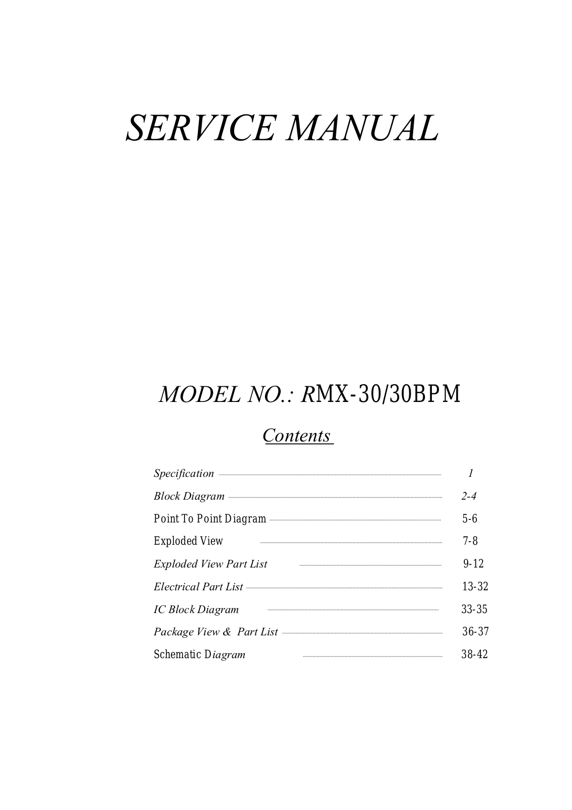Reloop RMX-30, RMX-30-BPM Service manual